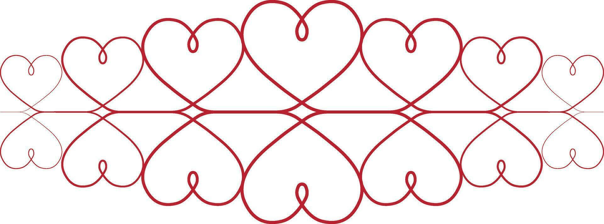 Pattern hearts Valentine day One  line drawing red hearts lace vector