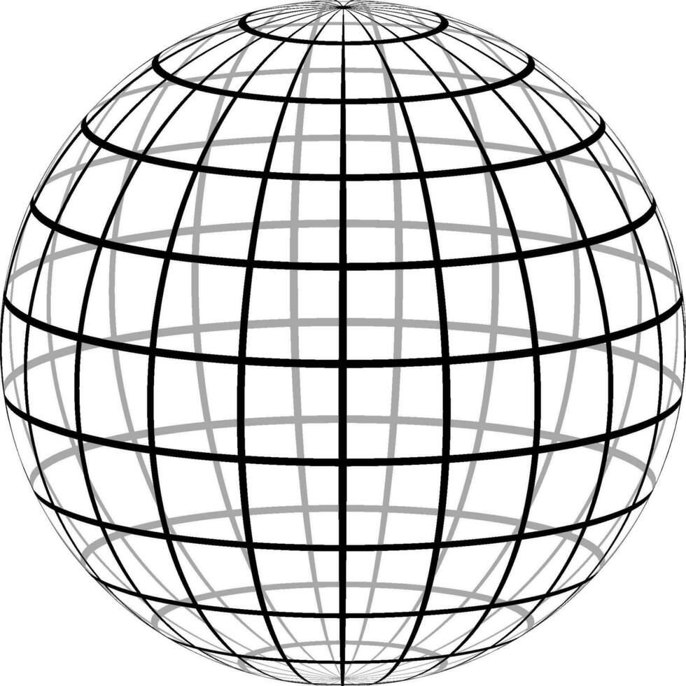 Graticule 3d globe, Meridian parallel field lines wire template graticule vector
