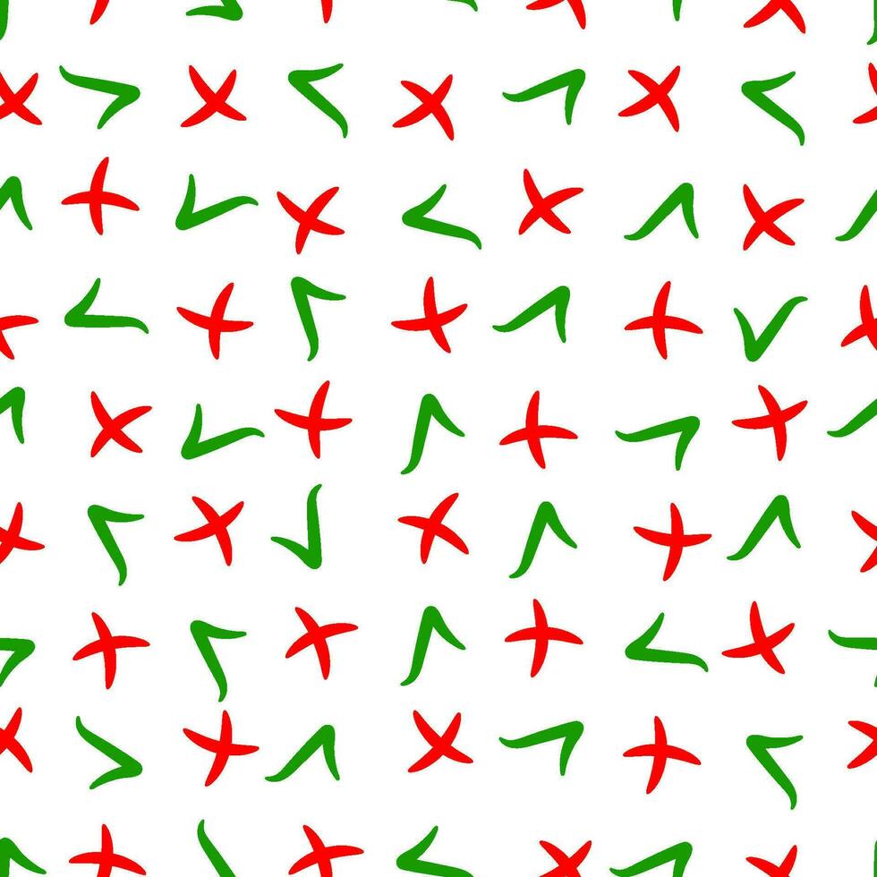 Pattern randomly chaotic situation checkmark green check marks red crosses vector