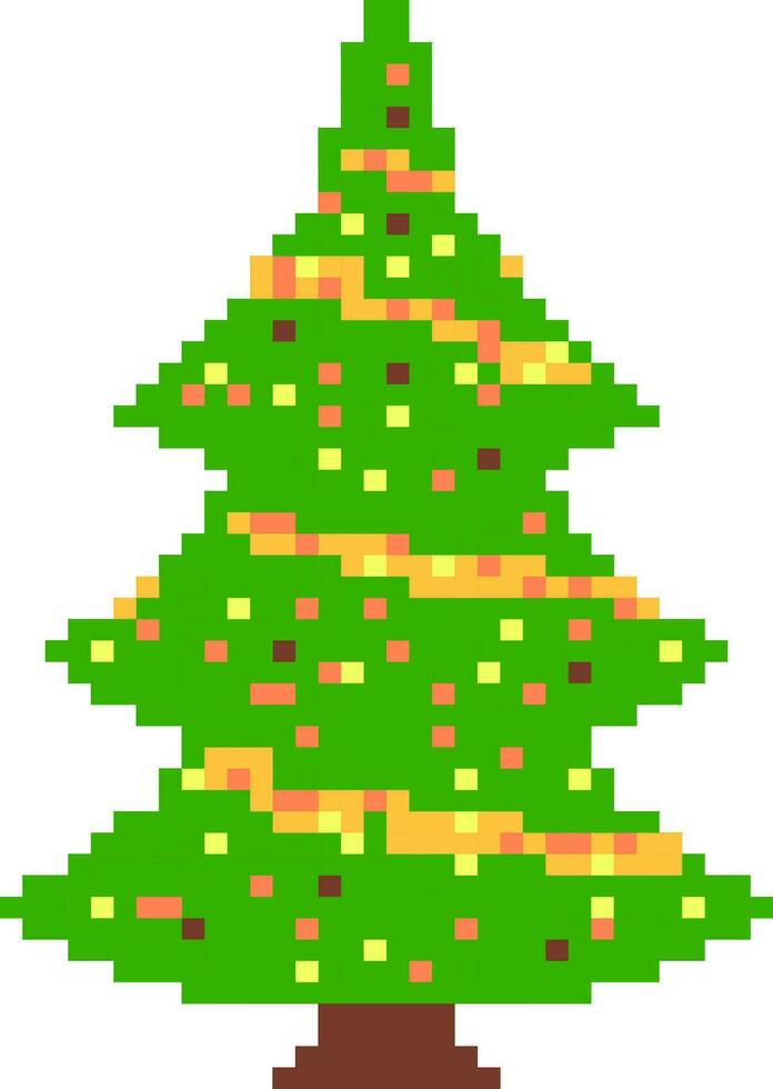 Pixel Christmas tree with garlands 8 bits Happy New Year vector