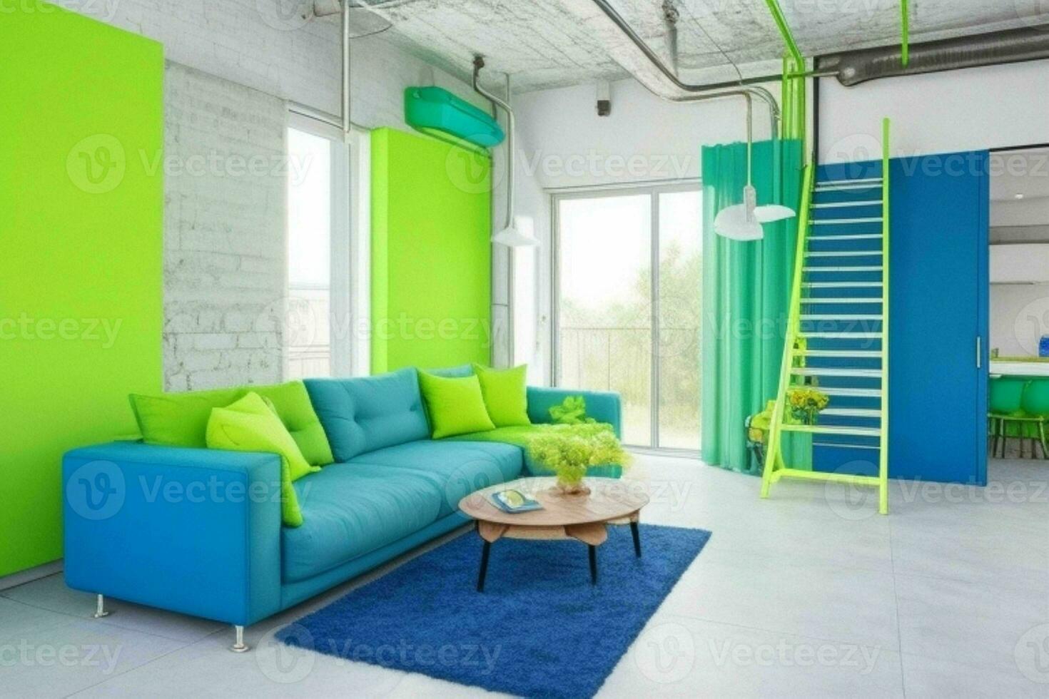 Modern industrial loft living room home interior. Pro Photo