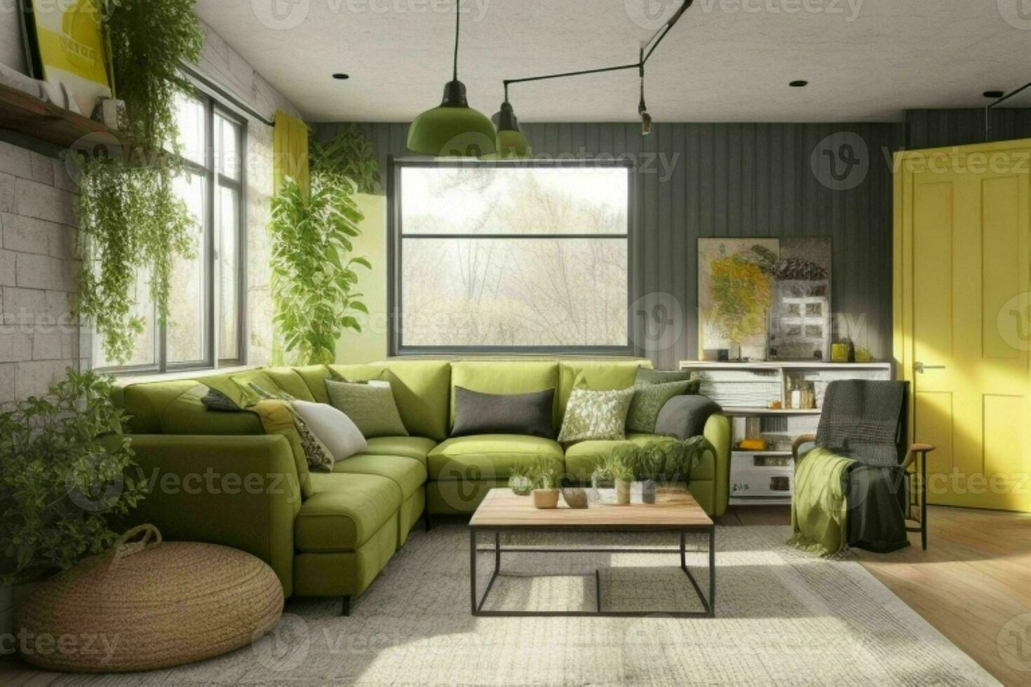 Modern industrial loft living room home interior. Pro Photo