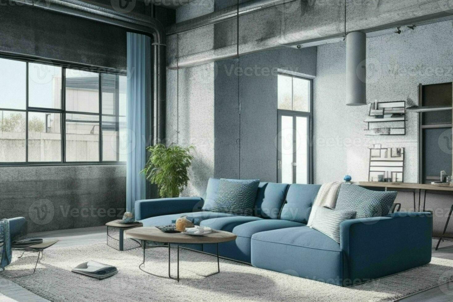 Modern industrial loft living room home interior. Pro Photo