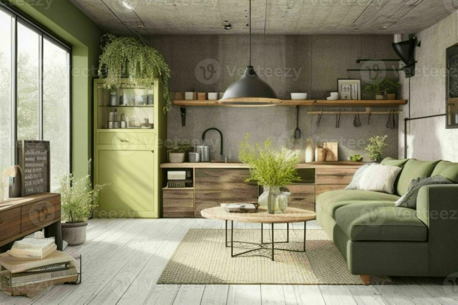 Modern industrial loft living room home interior. Pro Photo