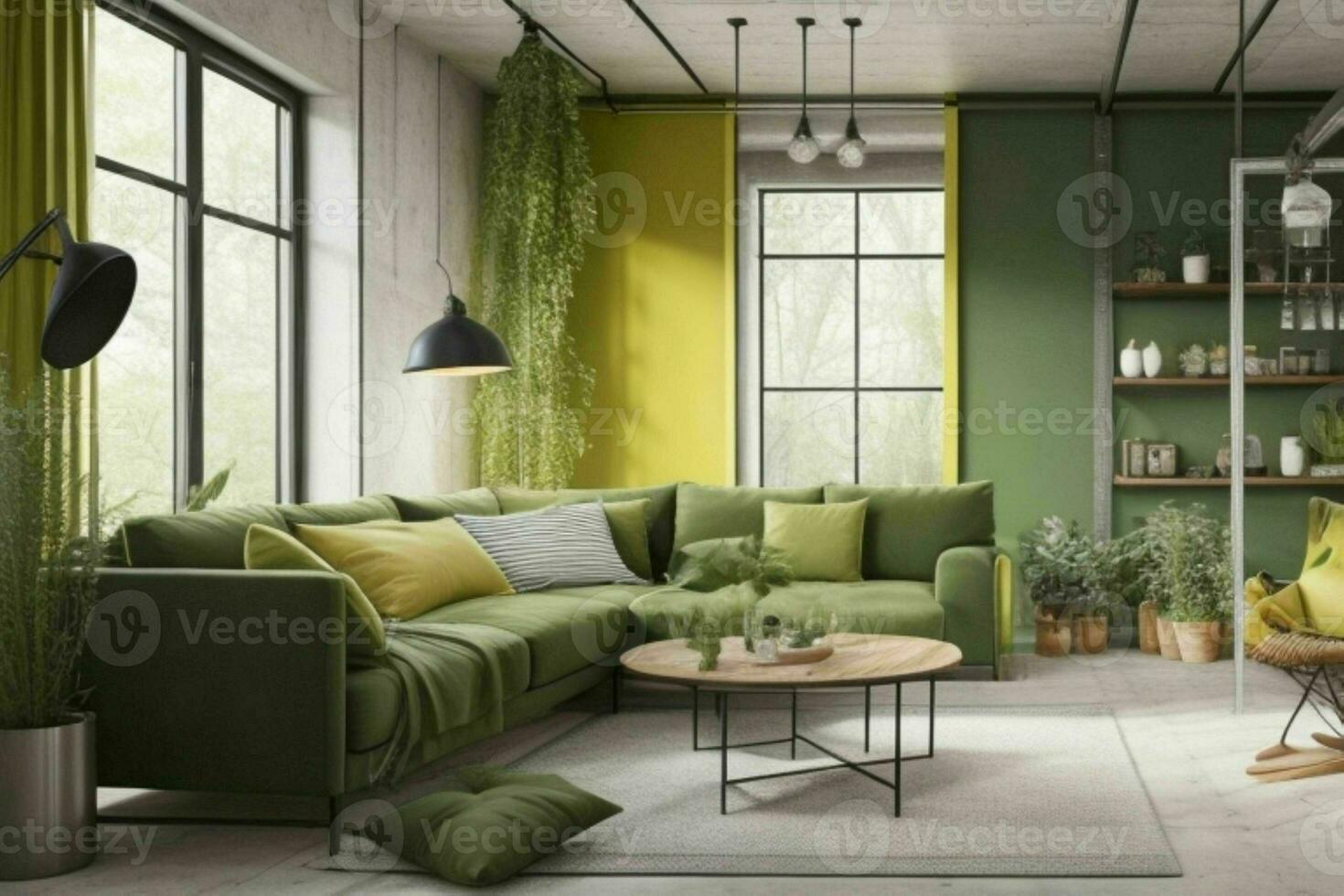 Modern industrial loft living room home interior. Pro Photo