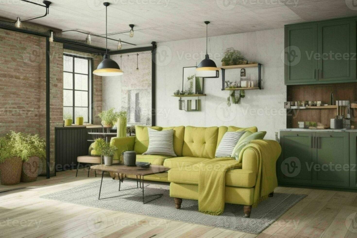 Modern industrial loft living room home interior. Pro Photo