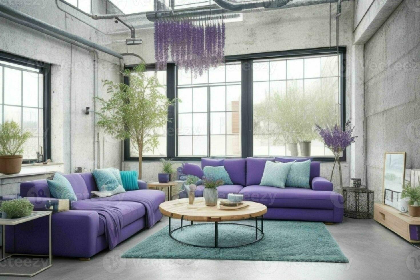 Modern industrial loft living room home interior. Pro Photo