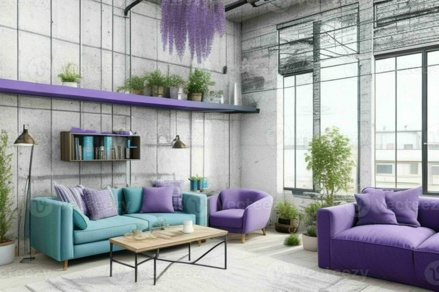 Modern industrial loft living room home interior. Pro Photo