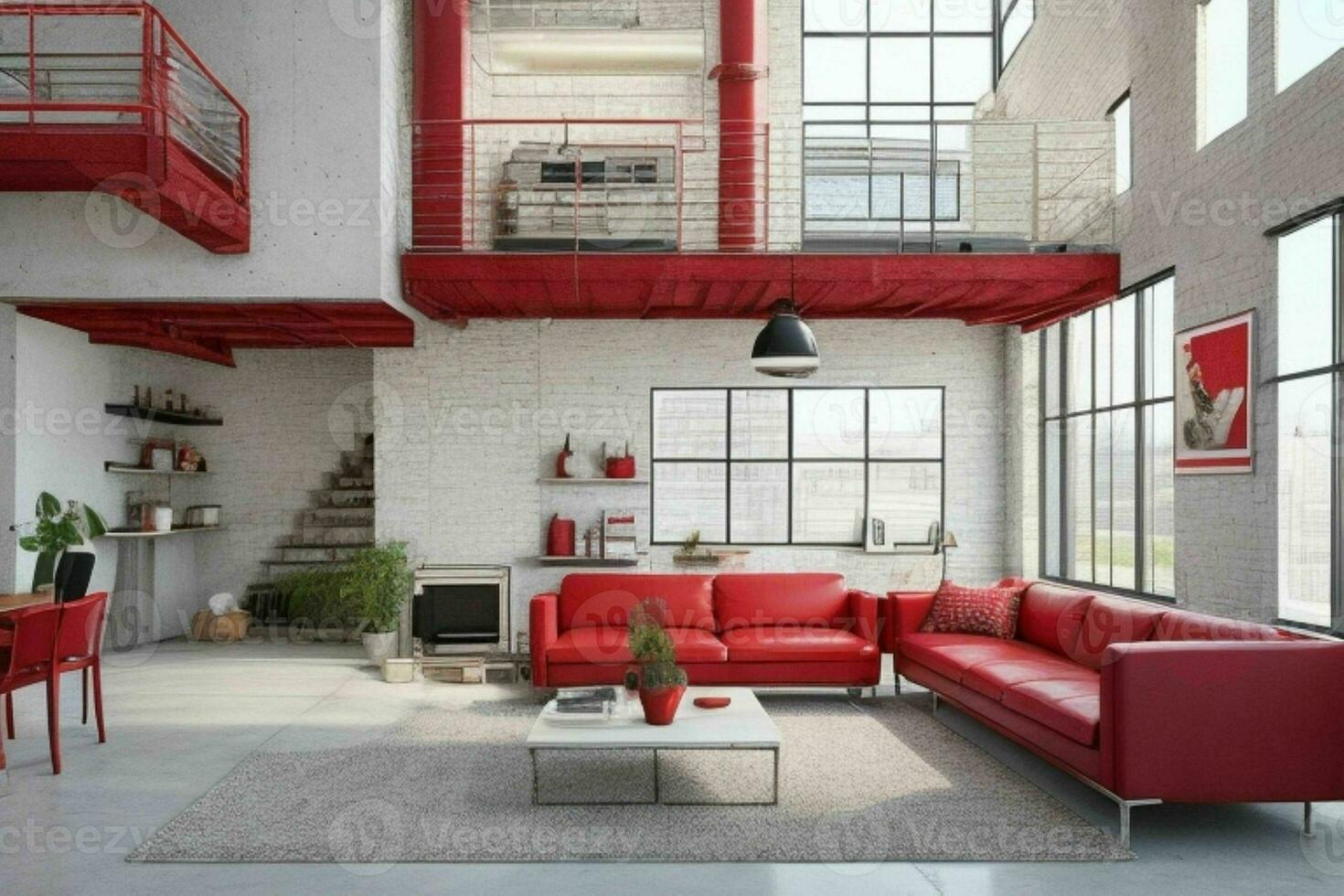 Modern industrial loft living room home interior. Pro Photo