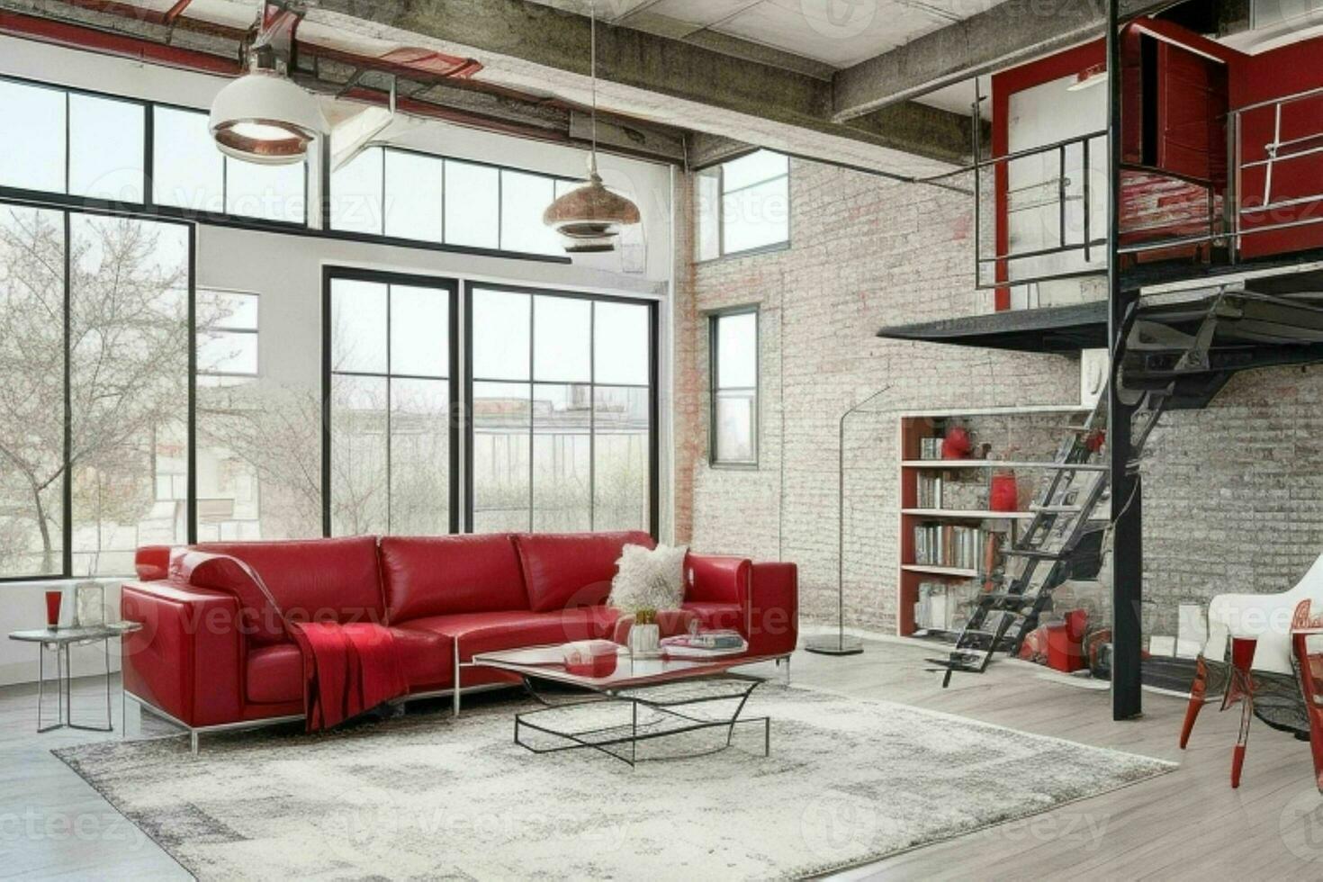 Modern industrial loft living room home interior. Pro Photo