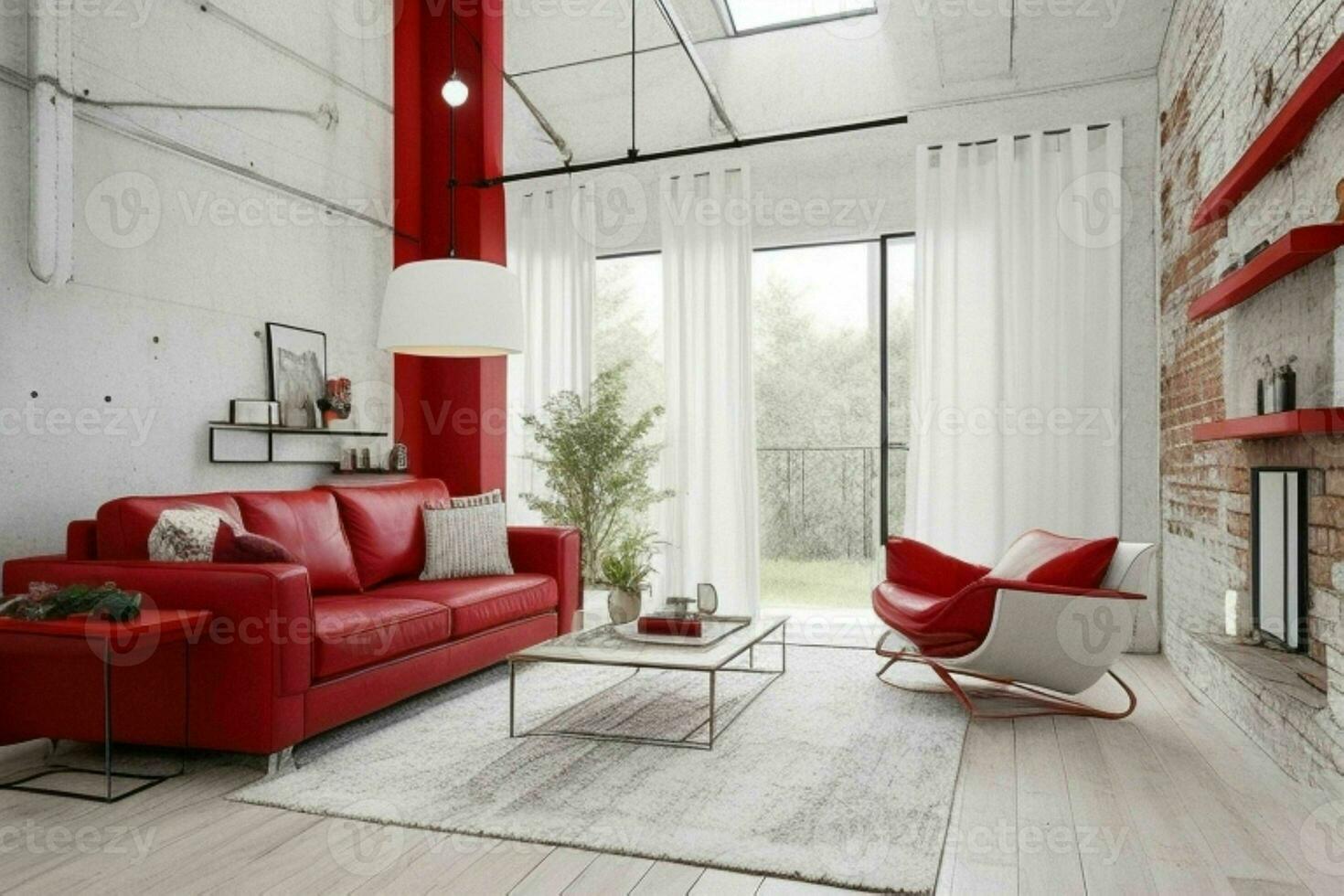 Modern industrial loft living room home interior. Pro Photo