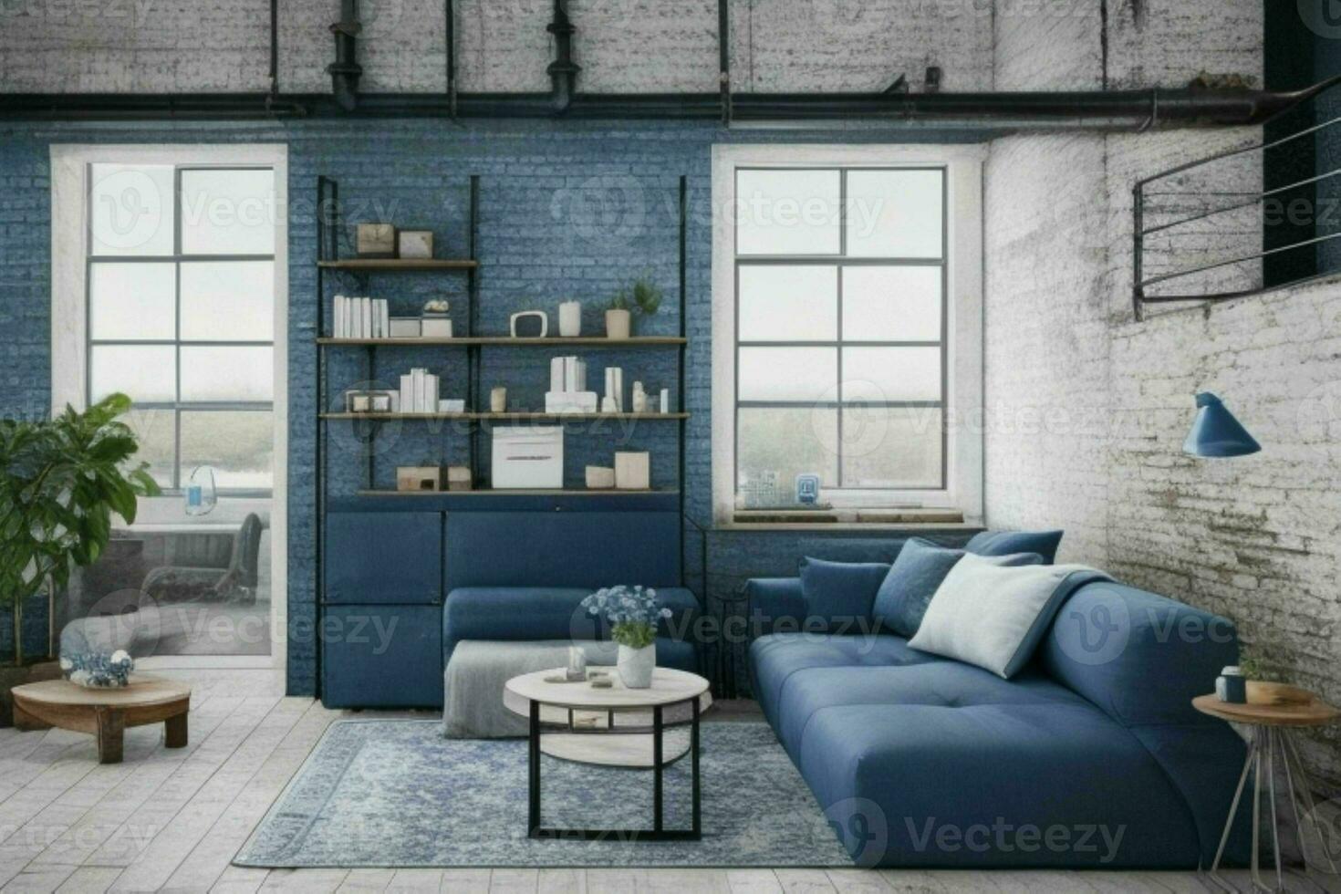 Modern industrial loft living room home interior. Pro Photo