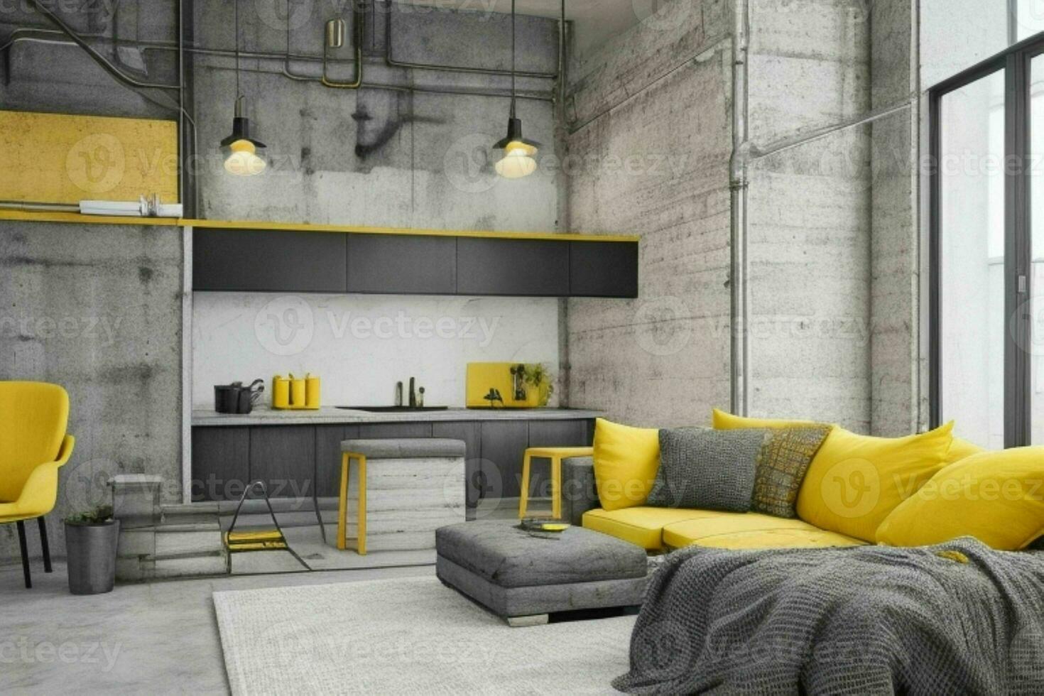 Modern industrial loft living room home interior. Pro Photo