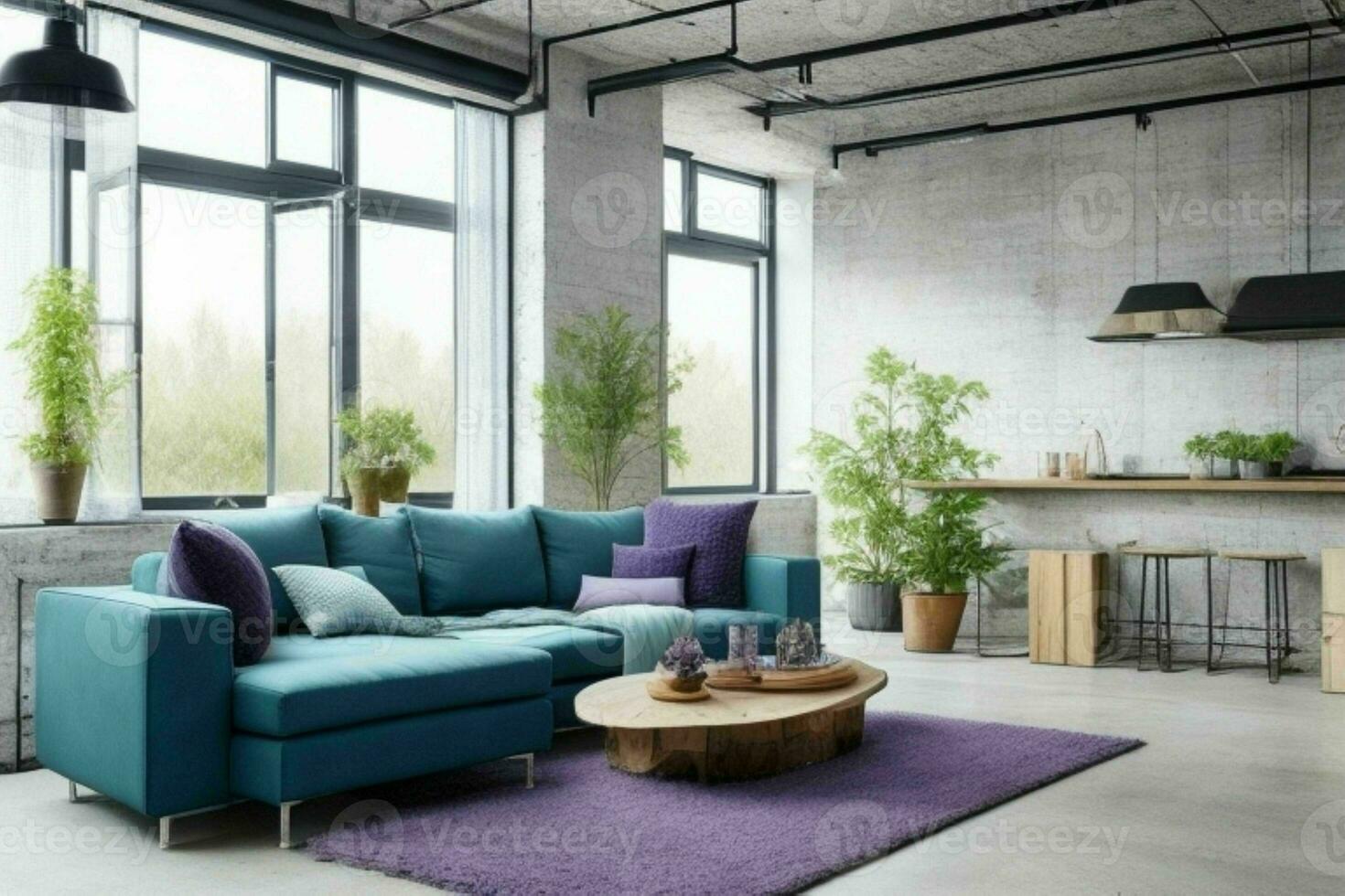 Modern industrial loft living room home interior. Pro Photo