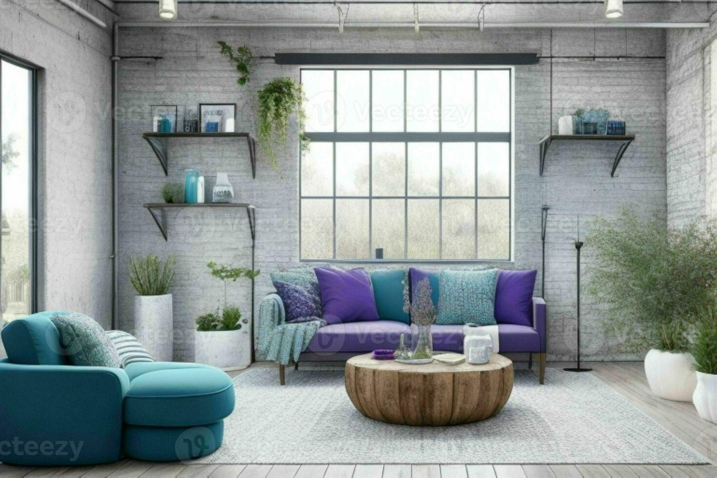 Modern industrial loft living room home interior. Pro Photo