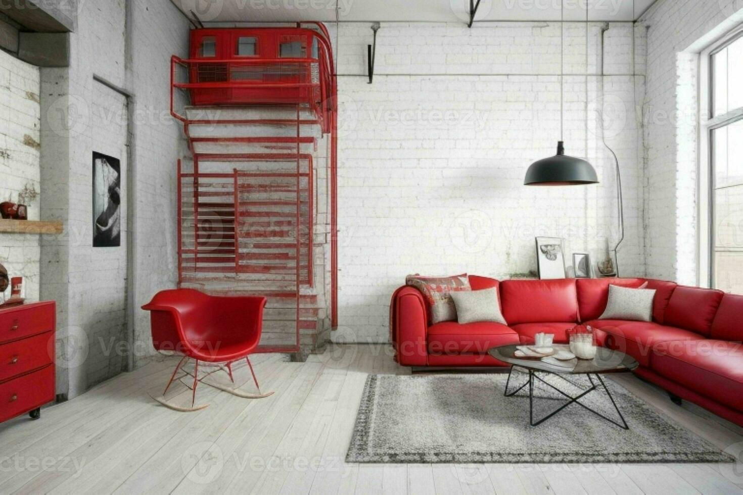 Modern industrial loft living room home interior. Pro Photo