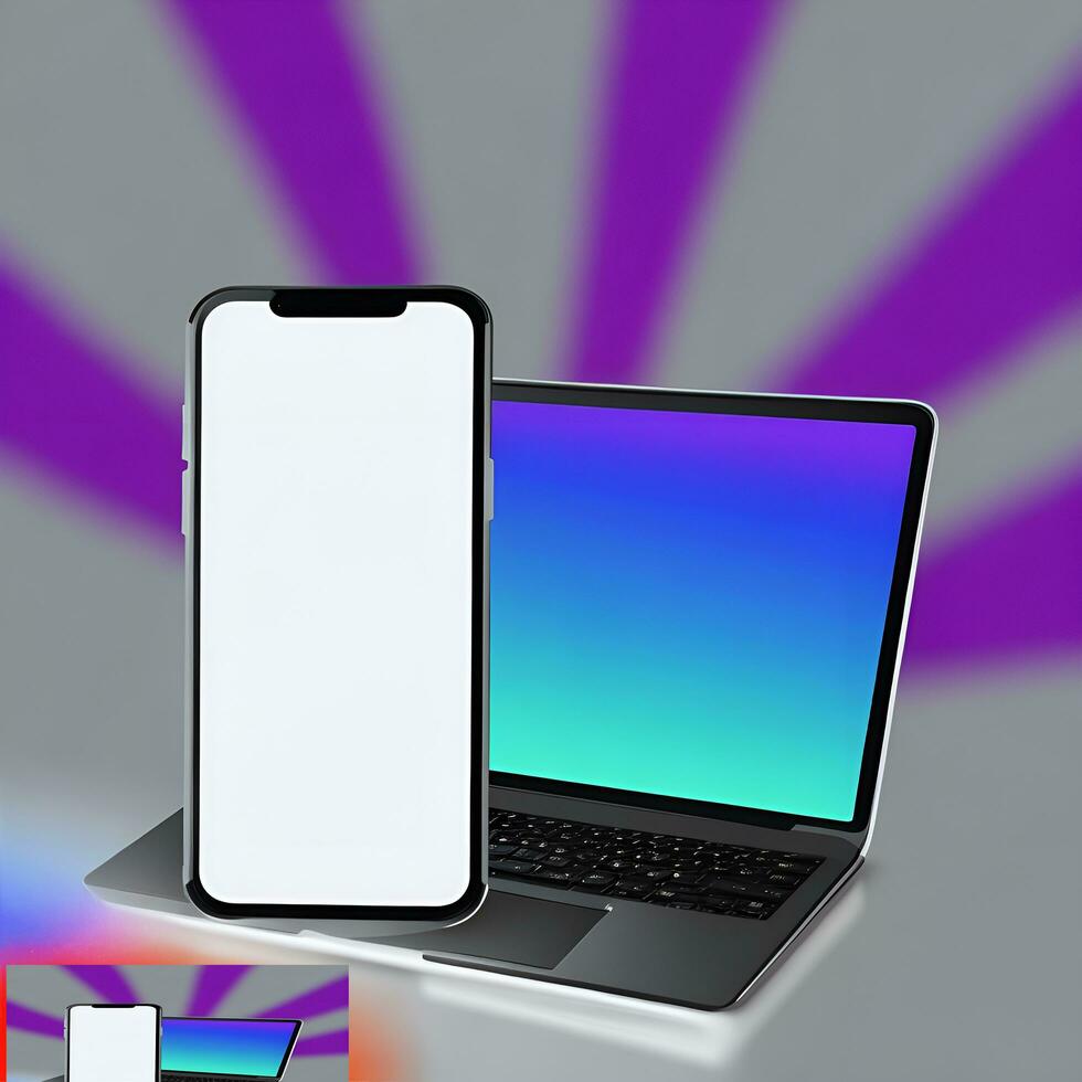 New Digital device screen mockup vector with laptop and smartphone with gradient wallpapers photo