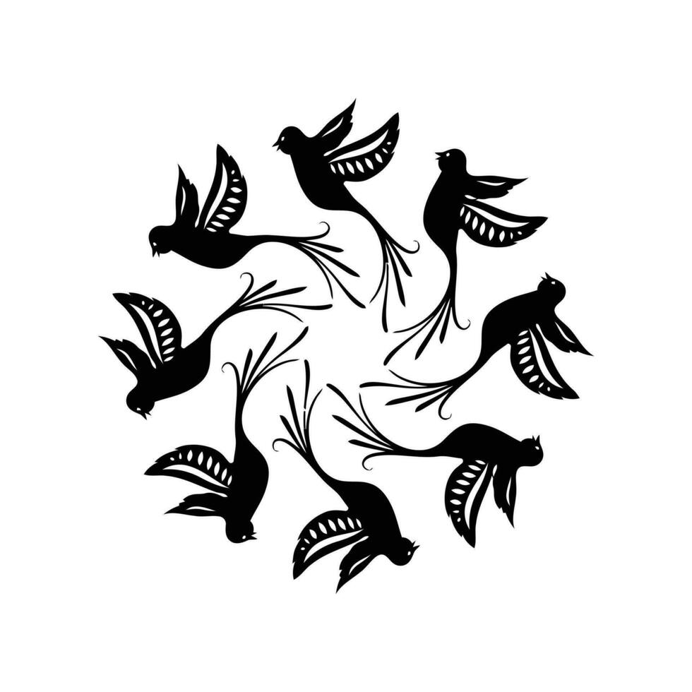Black and white frame silhouette bird set. vector