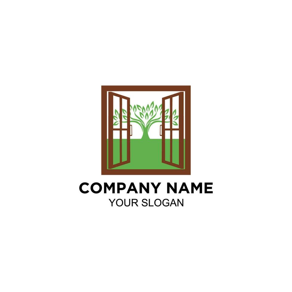 open window and tree logo design vector