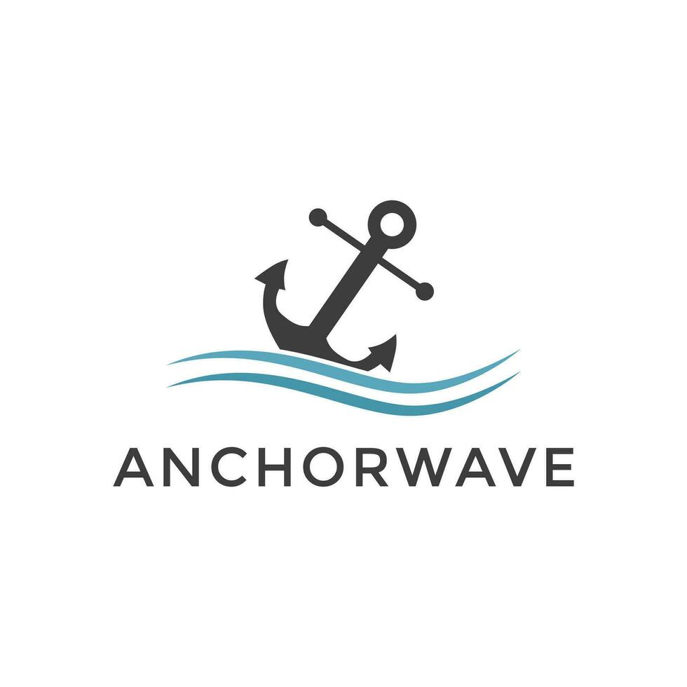 simple anchor wave logo design vector