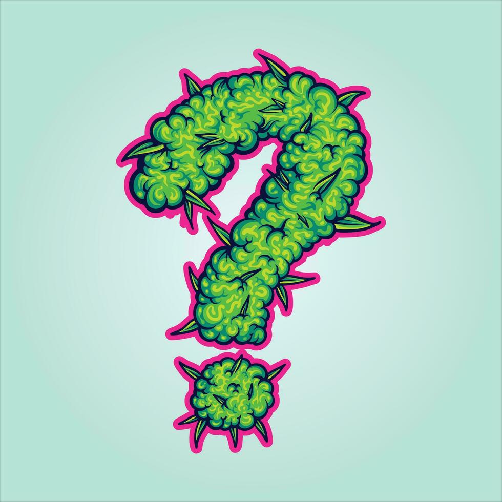 Cannabis bud texture monogram question mark symbol vector illustrations for your work logo, merchandise t-shirt, stickers and label designs, poster, greeting cards advertising business company