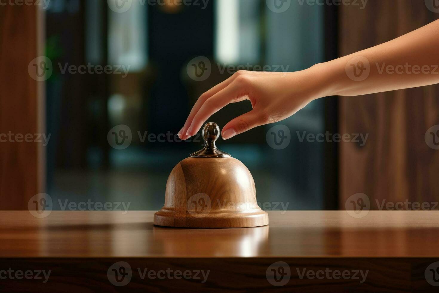 Hotel ring bell on counter desk at front reception. photo