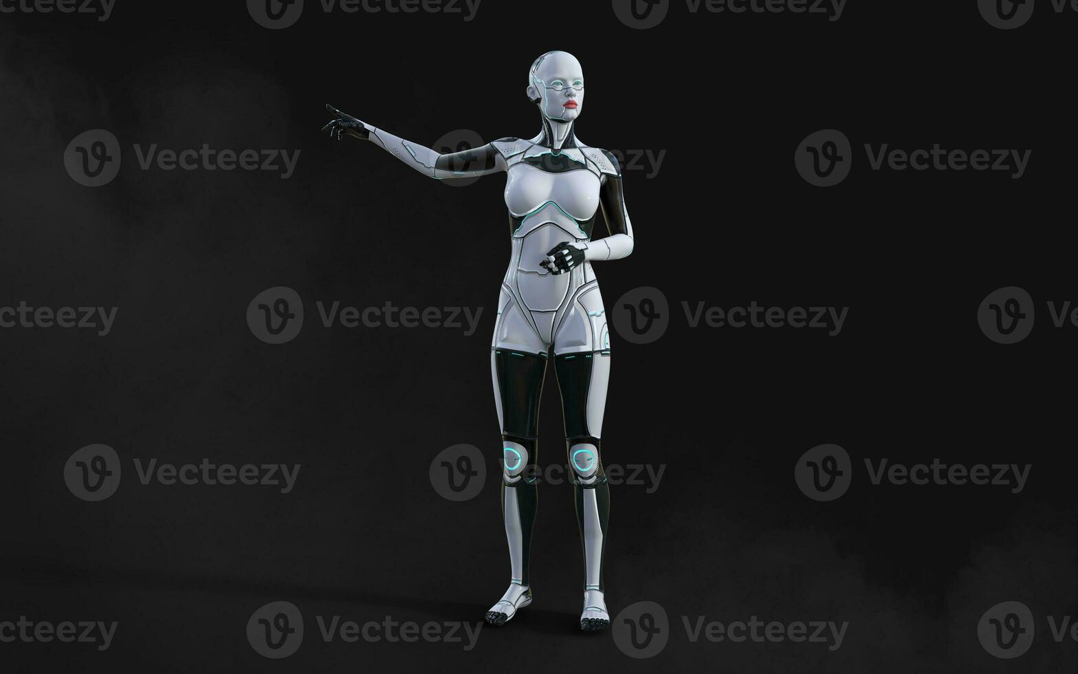 3d illustration of A woman AI cyborg pose on black background with clipping path. AI project. photo