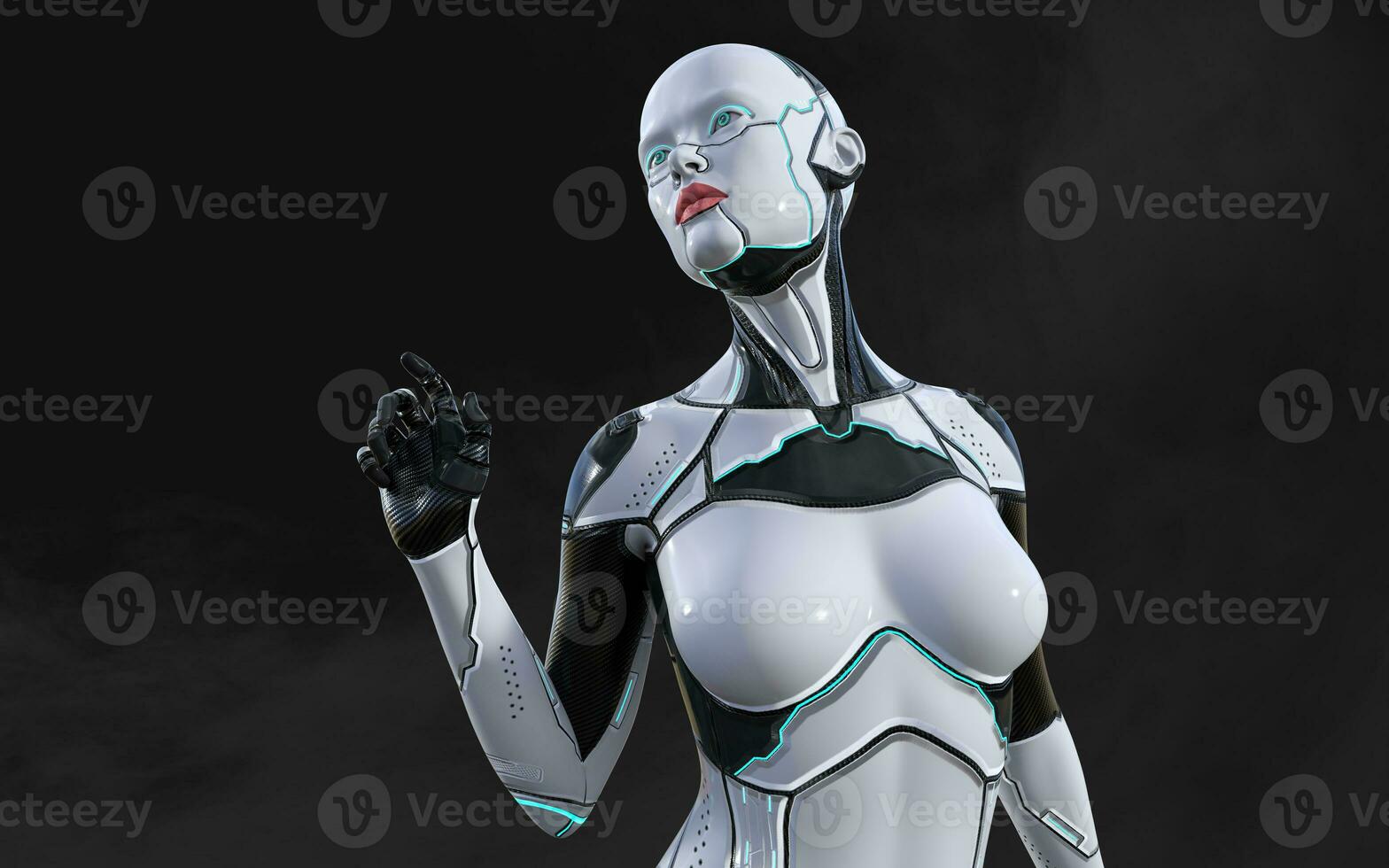 3d illustration of A woman AI cyborg pose on black background with clipping path. AI project. photo