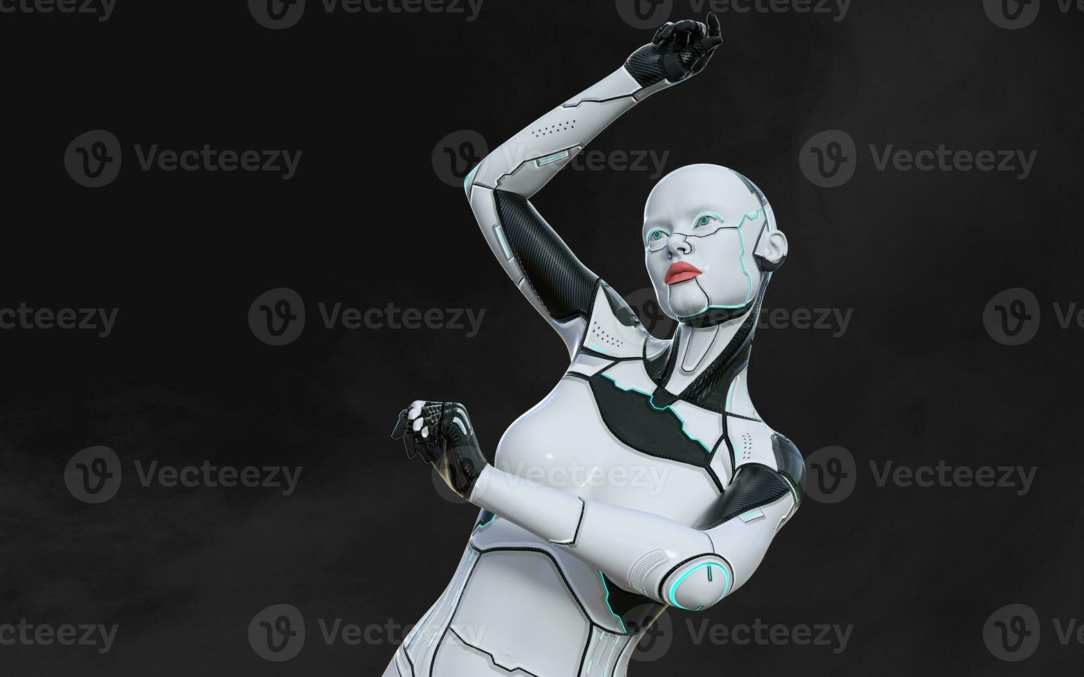 3d illustration of A woman AI cyborg pose on black background with clipping path. AI project. photo