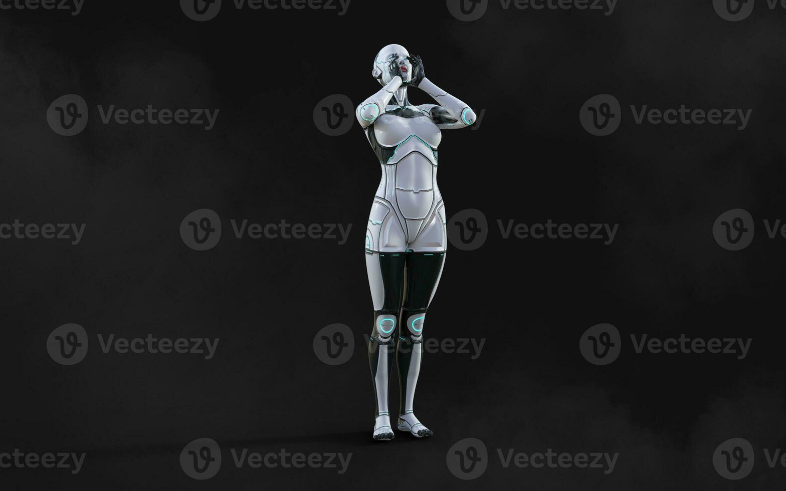 3d illustration of A woman AI cyborg pose on black background with clipping path. AI project. photo