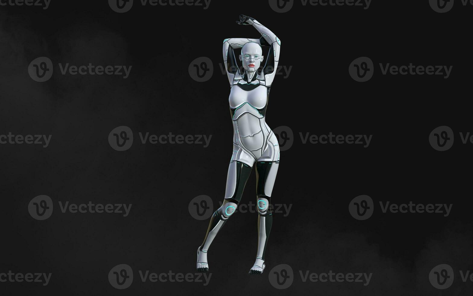 3d illustration of A woman AI cyborg pose on black background with clipping path. AI project. photo