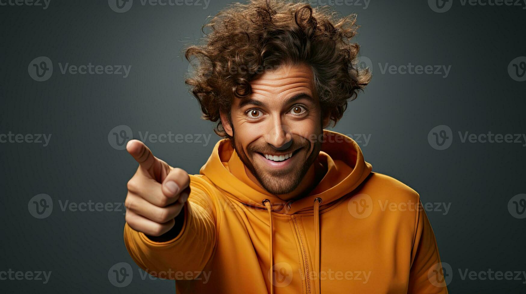 smiling african american man pointing with finger at camera isolated on background. Generative AI photo