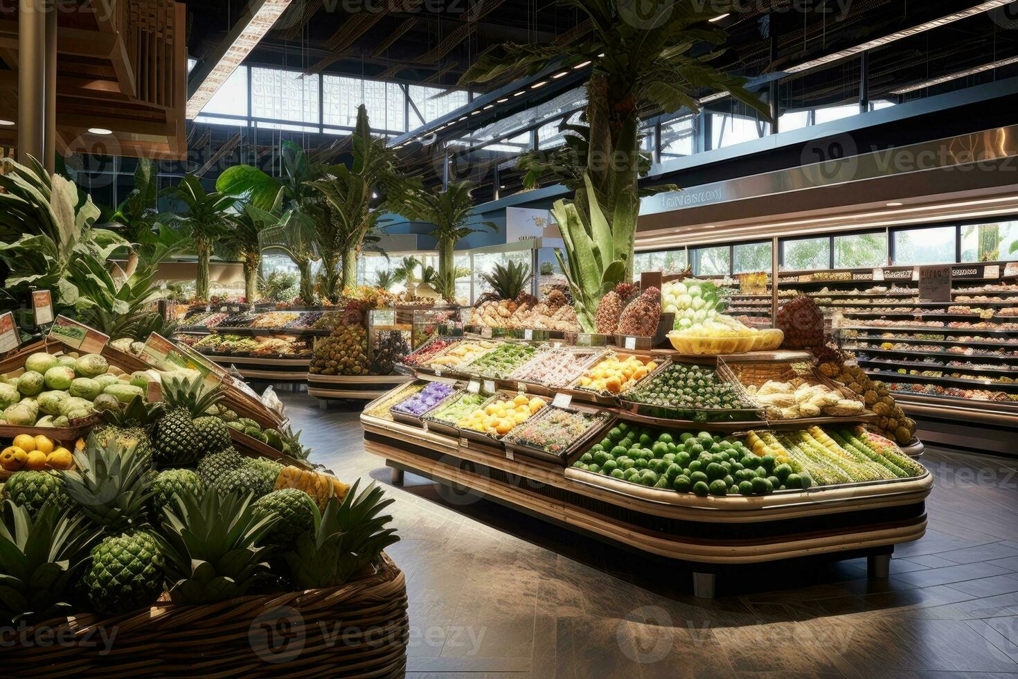 Vegetables and fruits in a grocery store. photo
