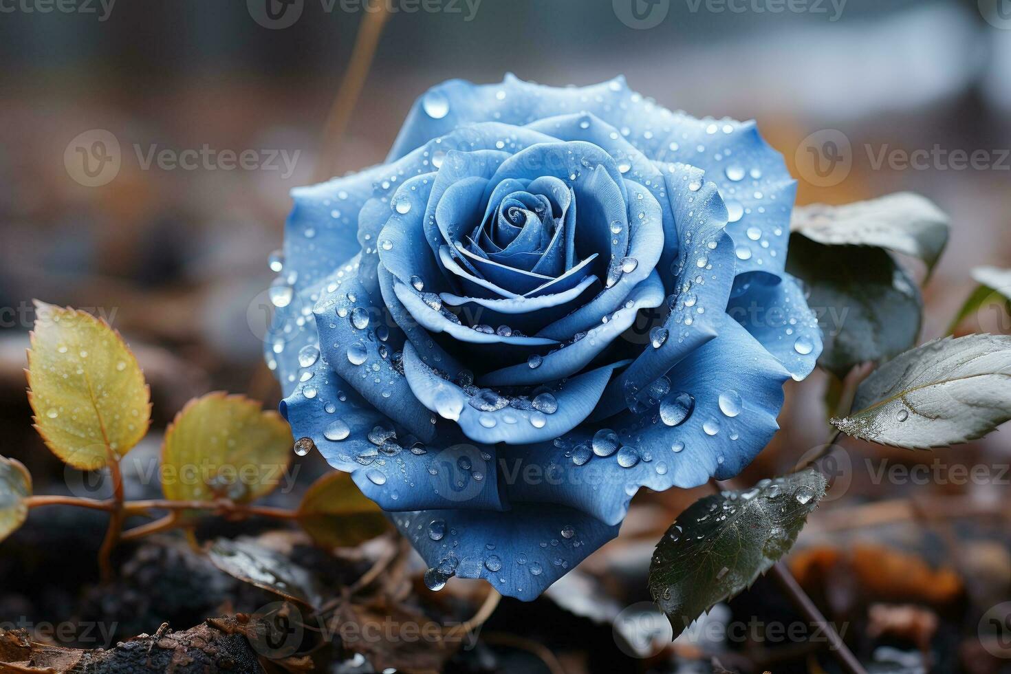 Blue rose with dew drops photo