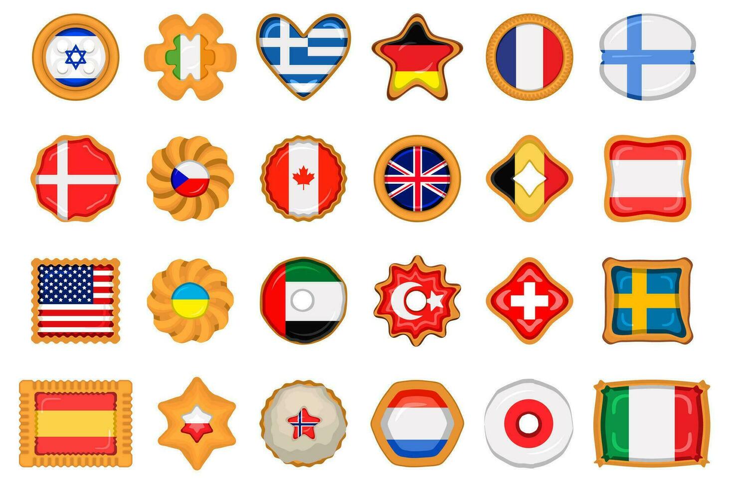 Set homemade cookie with flag country world in tasty biscuit vector