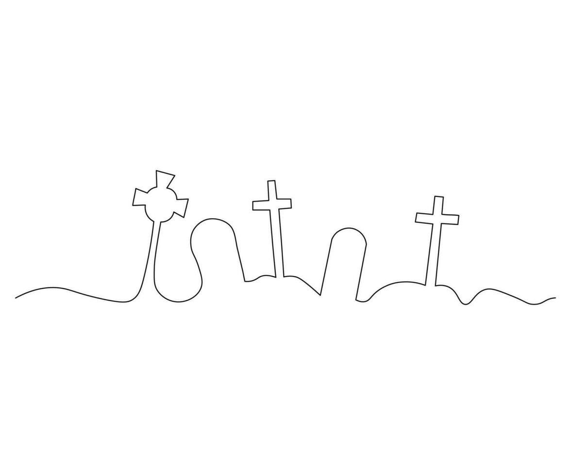 abstract cemetery, graves, graveyard for Halloween Continuous One Line Drawing vector