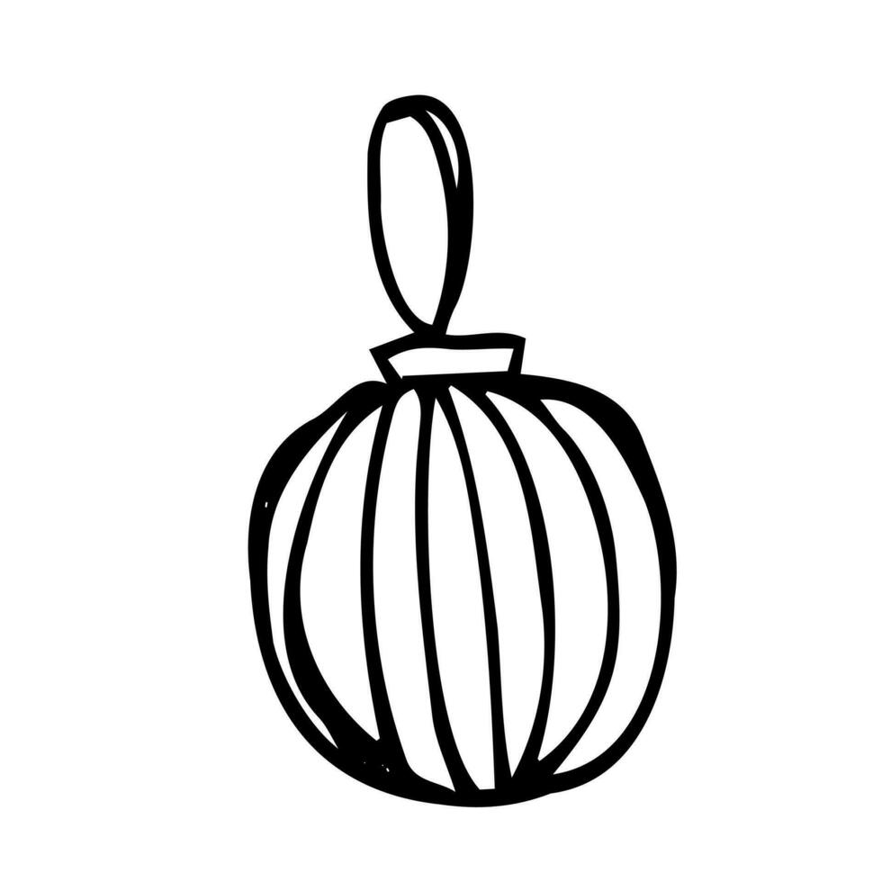 Hand drawn Christmas bauble. Tree toy, ball. New year or Christmas design element. Doodle style. Black and white vector illustration.