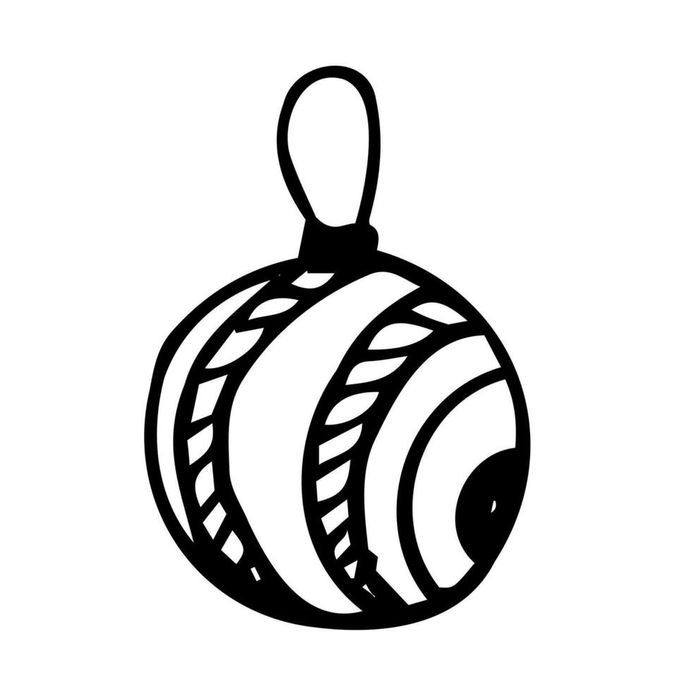 mano dibujado Navidad chuchería. árbol juguete, pelota. nuevo año o Navidad diseño elemento. garabatear estilo. negro y blanco vector ilustración.