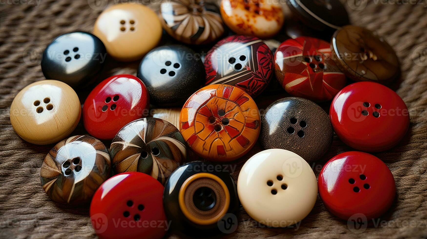 Collection of different multi colored buttons. photo