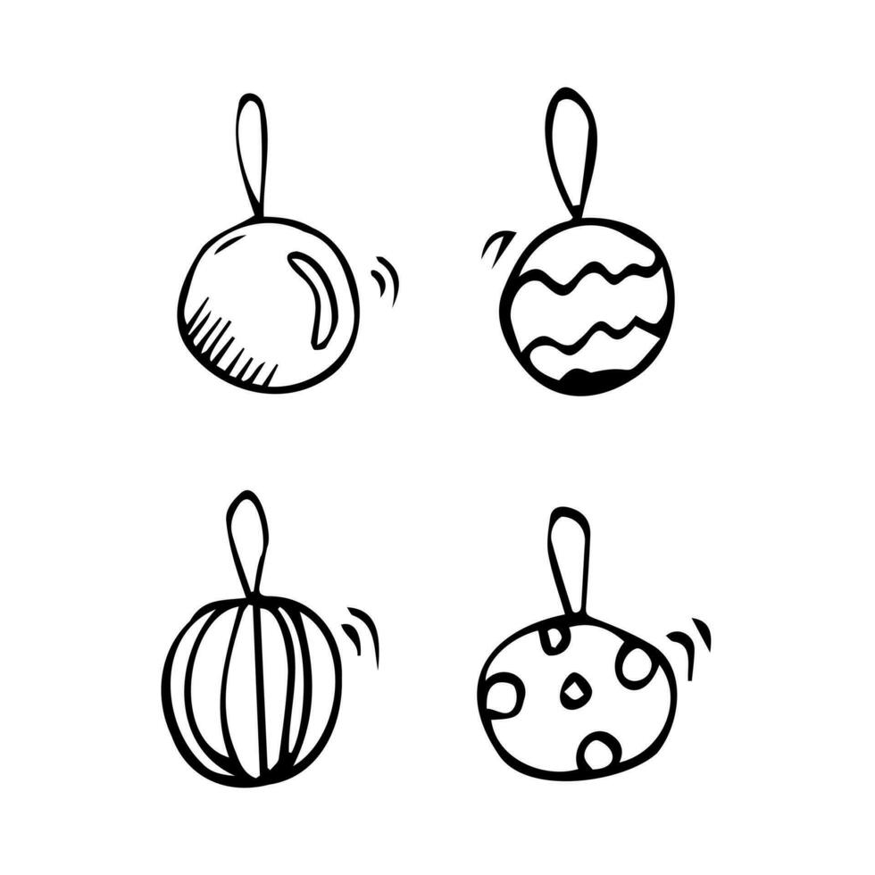 Hand drawn simple, modern, minimal christmas ball isolated. Vector sketch black and white background illustration icon doodle