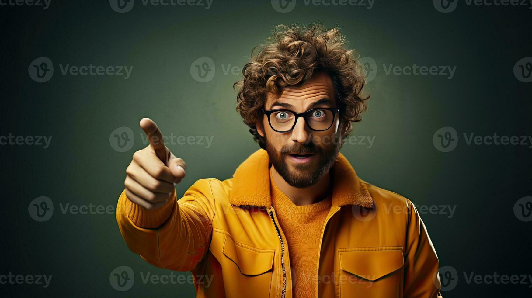 smiling african american man pointing with finger at camera isolated on background. Generative AI photo