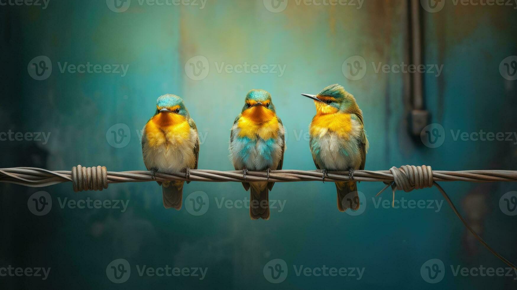 Three birds sitting on wire photo