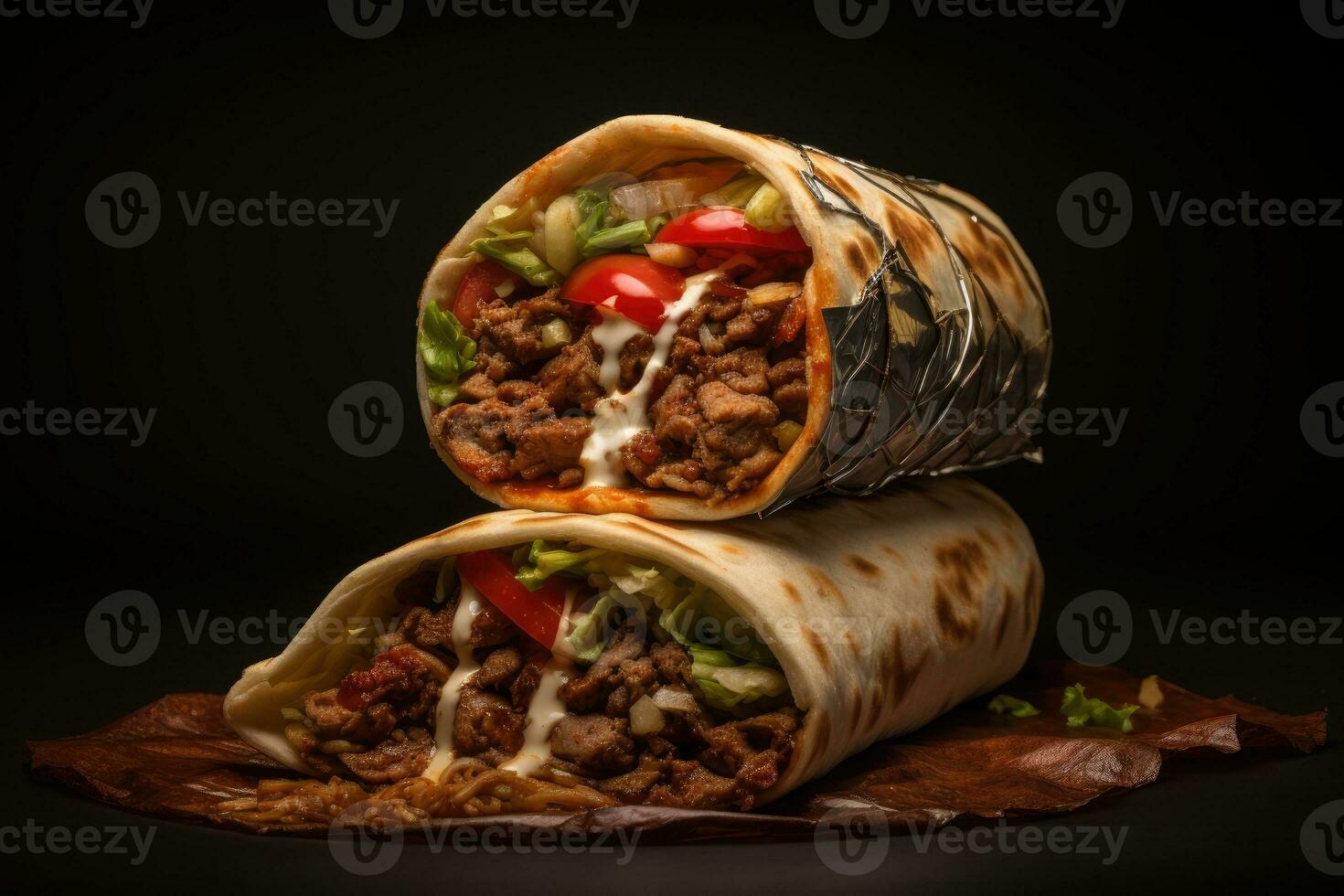 Selective focus of beef steak burritos with vegetable photo