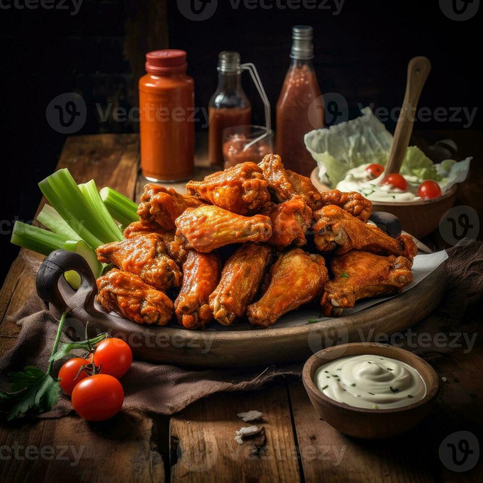 Spicy Homemade Buffalo Wings. Generative AI photo