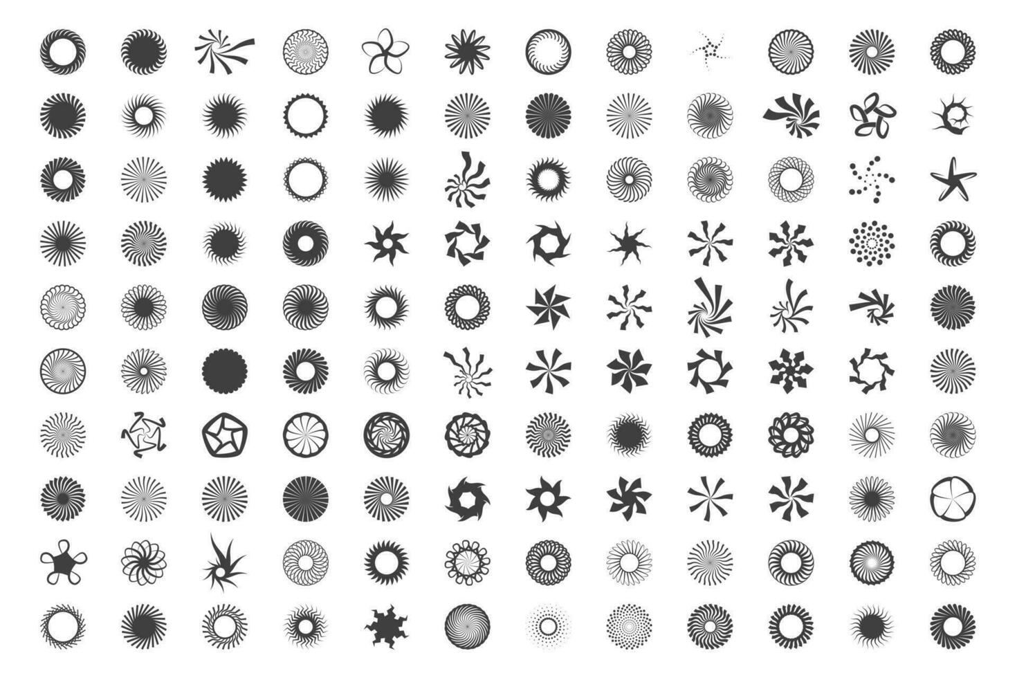 Spiral and swirl motion twisting circles design element set. vector