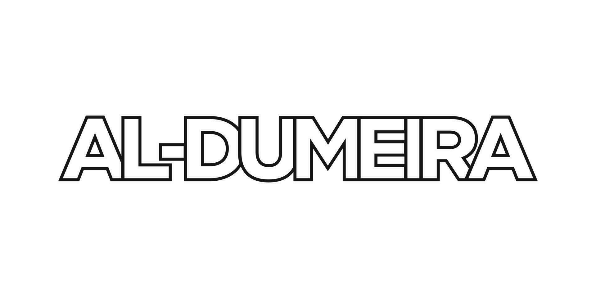 Al Dumeira in the Sudan emblem. The design features a geometric style, vector illustration with bold typography in a modern font. The graphic slogan lettering.