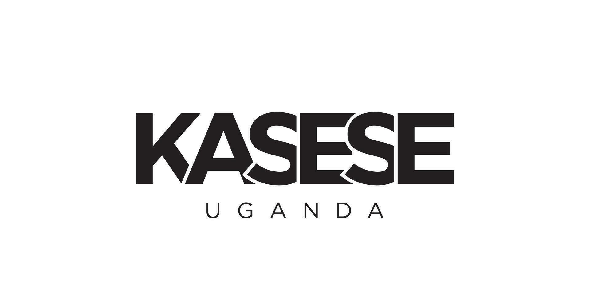 Kasese in the Uganda emblem. The design features a geometric style, vector illustration with bold typography in a modern font. The graphic slogan lettering.