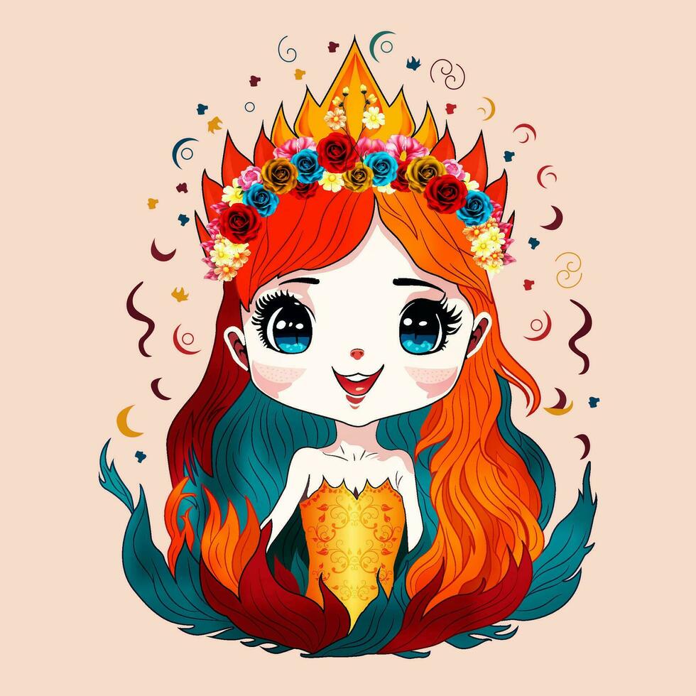 Cute Little Mermaid illustration, Vector art