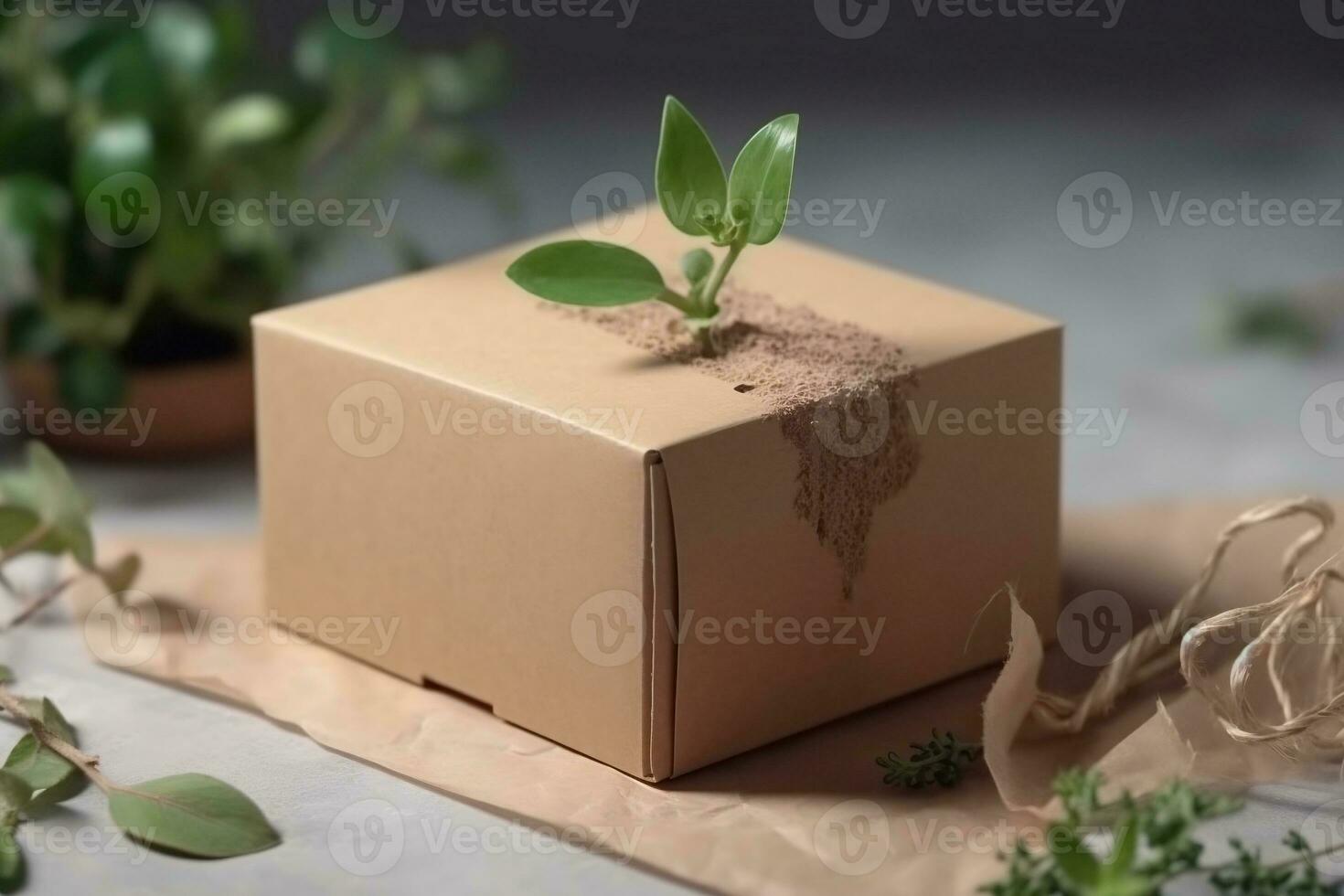 eco concepto con verde hojas brote creciente en cartulina caja desde arte papel. ecológico, cero desperdiciar, el plastico gratis y ahorro energía, sostenible estilo de vida, renovable energía. ai generado ilustración. foto