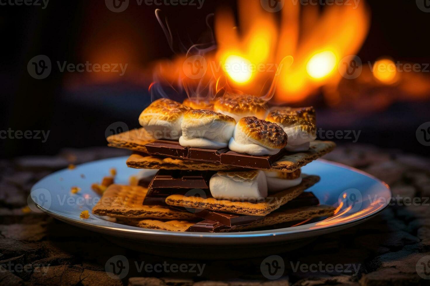 Homemade marshmallow s'mores with chocolate on crackers. Generative AI photo